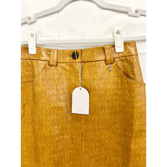 NWT Song of Style Marlon Croc-Embossed Faux Leather Midi Skirt Russet Brown XXS - Picture 3 of 7